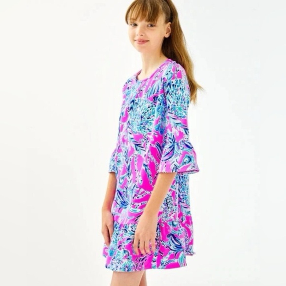 Lilly Pulitzer Girls Sorrento Dress L (8-10) “New Kids on the Dock" Print